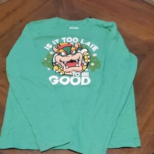 Nintendo Green Long Sleeve Kids Tee with Bowser Print